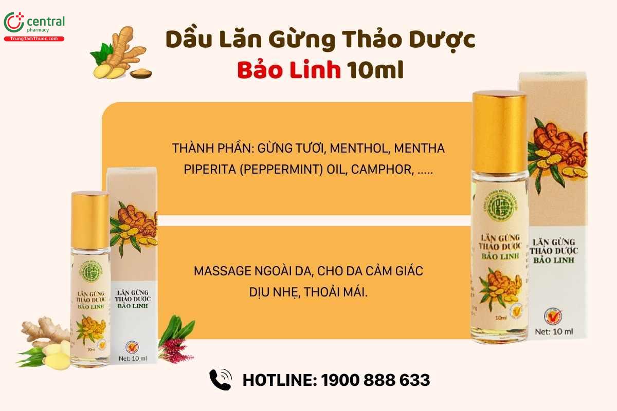 Dầu Lăn Gừng Thảo Dược Bảo Linh 10ml massage da nhẹ nhàng