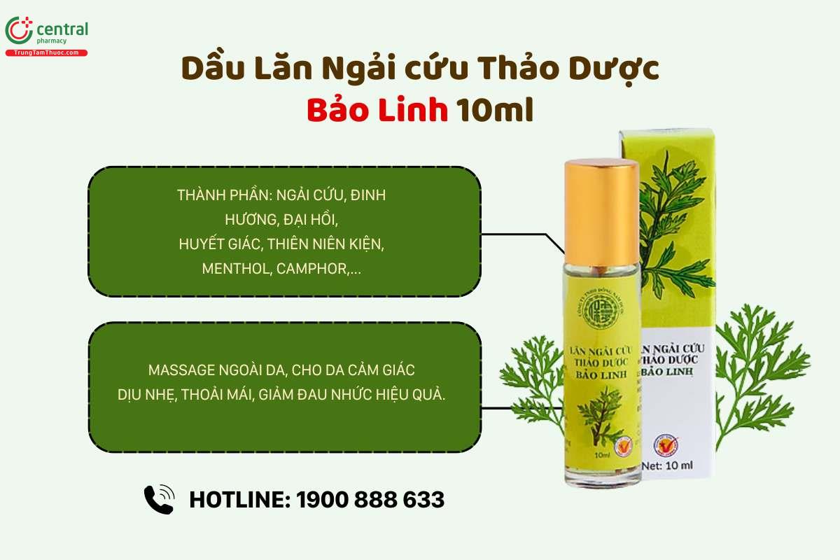 Dầu lăn Ngải cứu Bảo Linh 10ml lưu thông máu, giảm đau nhức