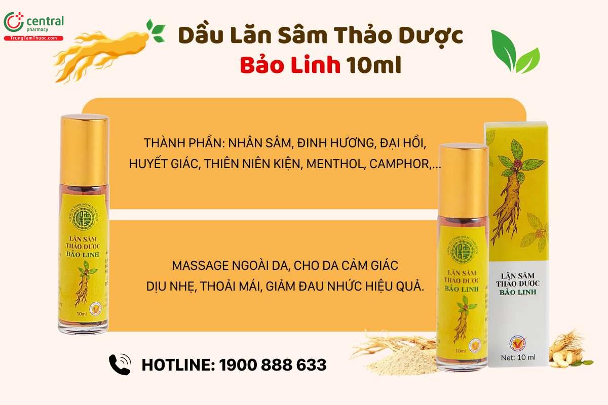 Dầu lăn Sâm thảo dược Bảo Linh 10ml xoa dịu làn da, lưu thông khí huyết