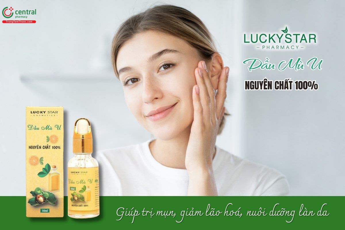 Dầu mù u nguyên chất 100% Lucky Star hỗ trợ làm lành vết thương, bỏng, phát ban, giúp giảm mụn trứng cá, mụn rộp, lở loét da, nuôi dưỡng làn da, ngăn ngừa lão hóa.