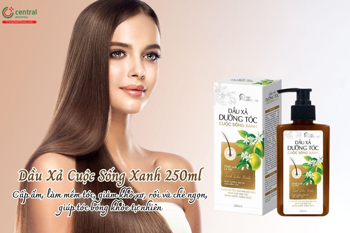 Dầu xả Cuộc Sống Xanh 250ml giúp cấp ẩm, làm mềm tóc, giảm khô xơ, rối và chẻ ngọn, giúp tóc bóng khỏe tự nhiên