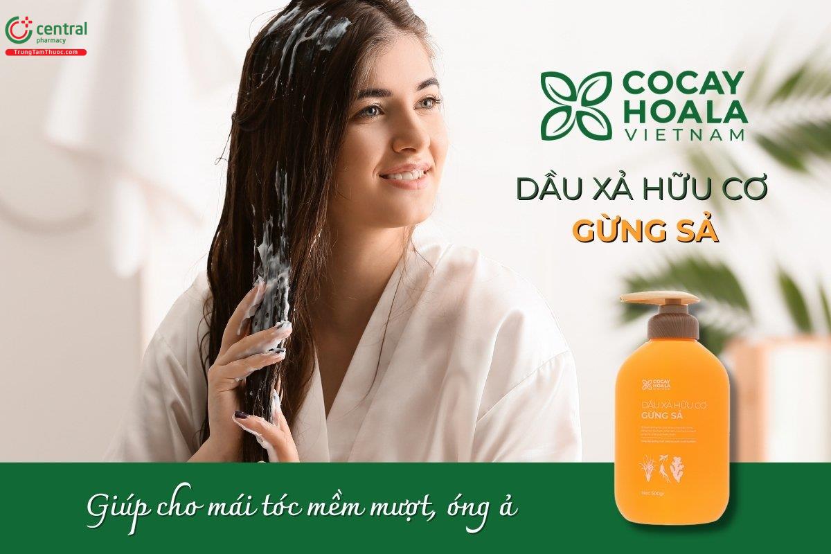 Dầu xả hữu cơ Gừng Sả Cocay Hoala giúp sung dưỡng chất giúp tóc mềm mại và suôn mượt, thích hợp với những ai có tóc dễ bết dầu, bị gàu, ngứa da đầu, tóc nhuộm, tóc hư tổn.