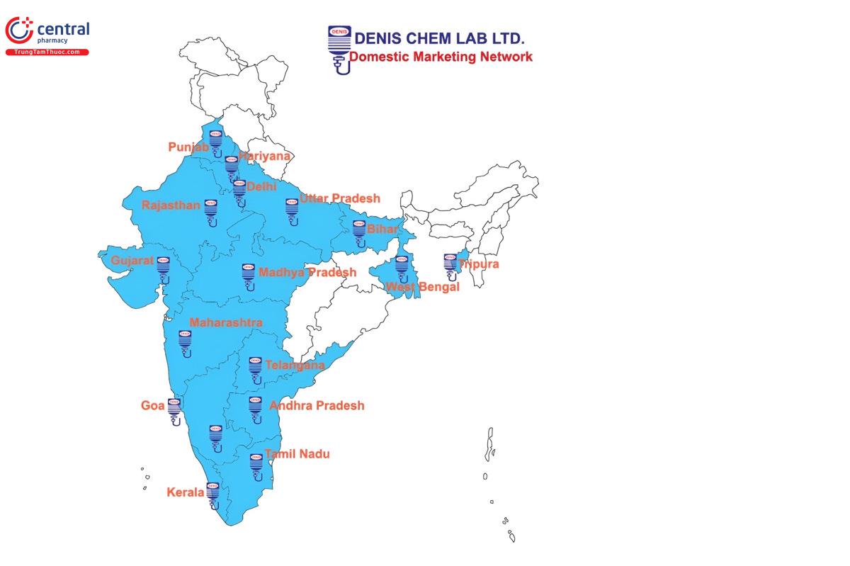 Mạng lưới phân phối sản phẩm của Denis Chem Lab tại Ấn Độ 