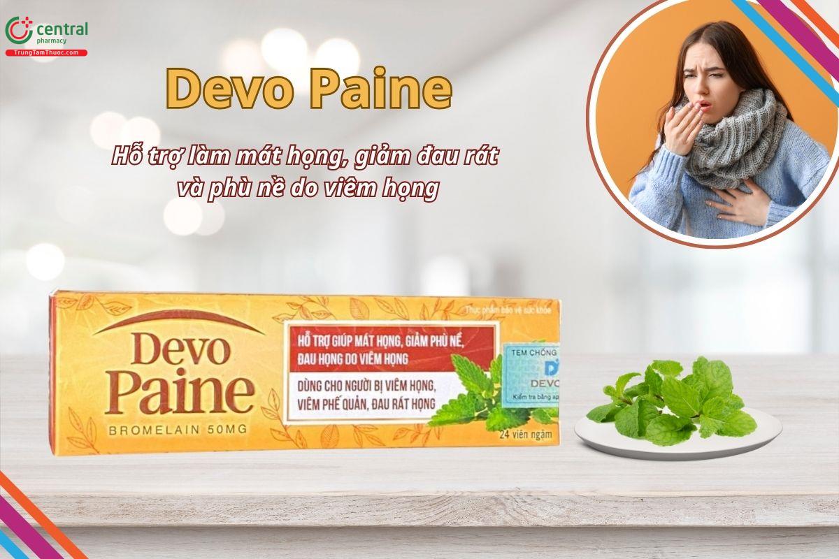 Devo Paine giúp làm mát họng, hỗ trợ giảm phù nề và đau rát họng do viêm họng