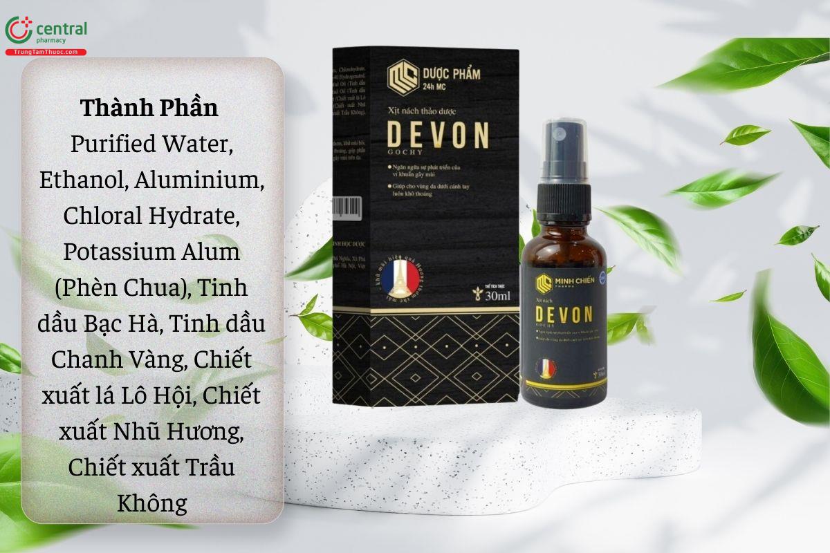 Thành phần trong Xịt nách Devon 30ml 