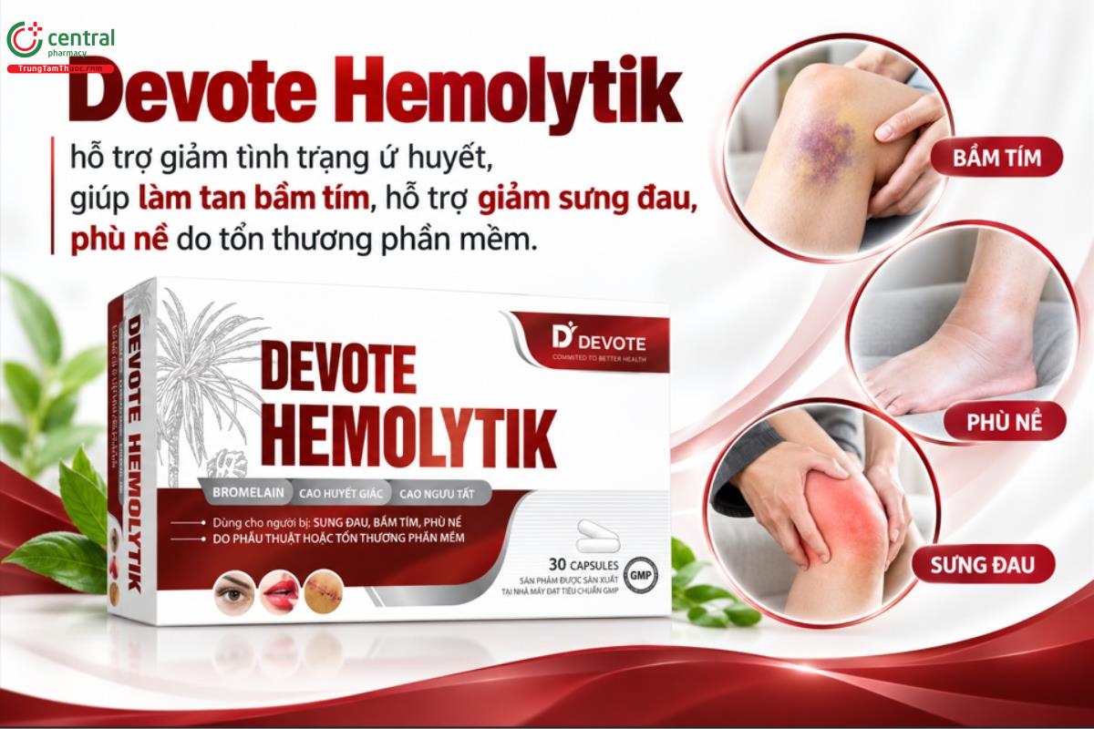 Devote Hemolytik hỗ trợ giảm tình trạng ứ huyết, giúp làm tan bầm tím