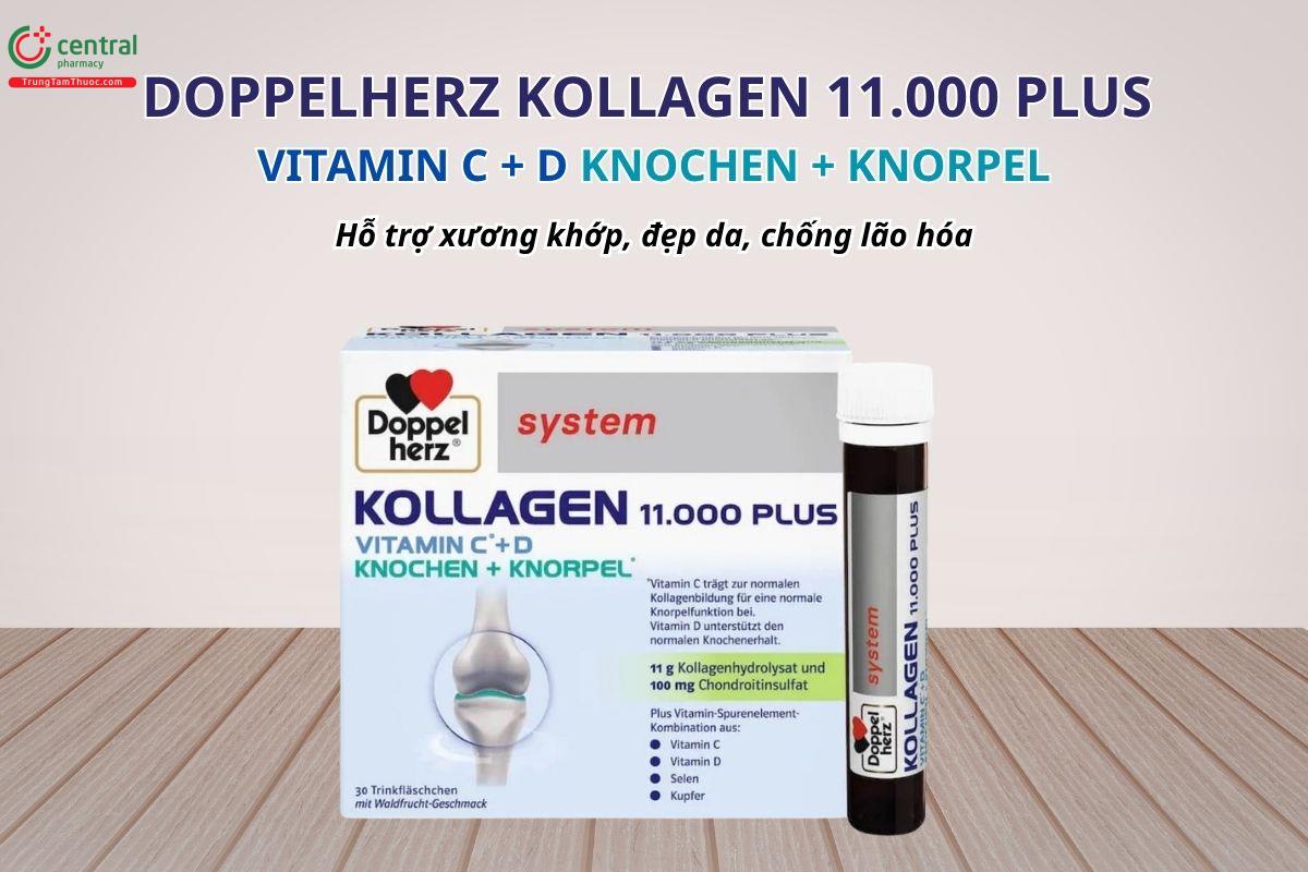 Doppelherz Kollagen 11.000 Plus Vitamin C + D Knochen + Knorpel hỗ trợ xương khớp, đẹp da, chống lão hóa