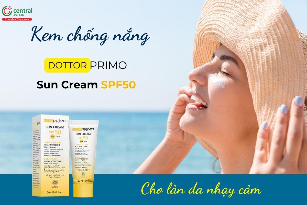 Kem chống nắng DottorPrimo Sun Cream SPF50 là sản phẩm dành cho cả da mặt và toàn thân, có công dụng dưỡng ẩm, bảo vệ da khỏi tia UVA, UVB.