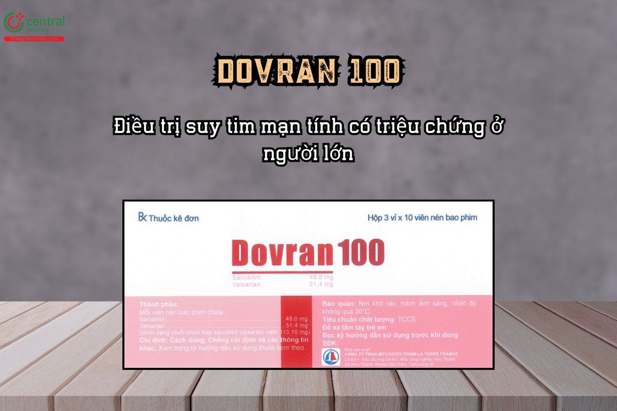 Dovran 100 chứa Sacubitril 48,6 mg và Valsartan 51,4 mg, được chỉ định điều trị suy tim mạn tính