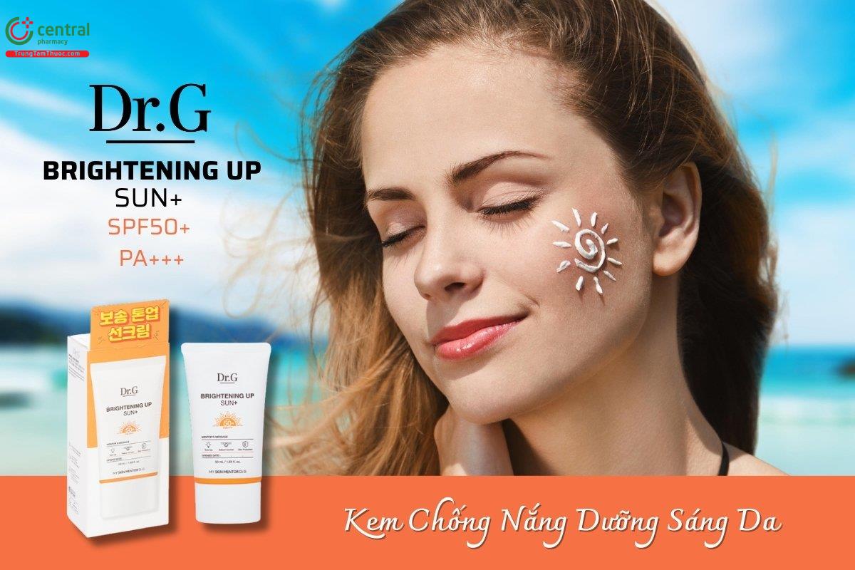 Kem Chống Nắng Dr.G Brightening Up Sun+ SPF50+ PA+++ chứa Zinc Oxide, Ethylhexyl Salicylate và Niacinamide, giúp bảo vệ da khỏi tác động của tia UV, hỗ trợ làm đều màu da.