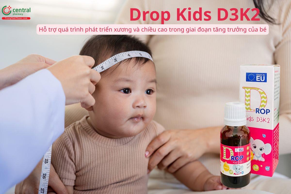 Drop Kids D3K2 hỗ trợ quá trình phát triển xương và chiều cao trong giai đoạn tăng trưởng của bé