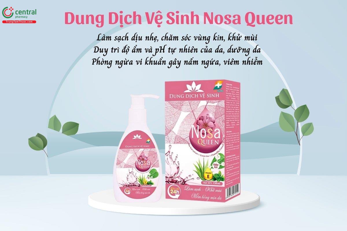 Dung Dịch Vệ Sinh Nosa Queen làm sạch dịu nhẹ, chăm sóc vùng kín, khử mùi, duy trì độ ẩm và pH tự nhiên của da, dưỡng da, ngừa vi khuẩn gây nấm ngứa, viêm