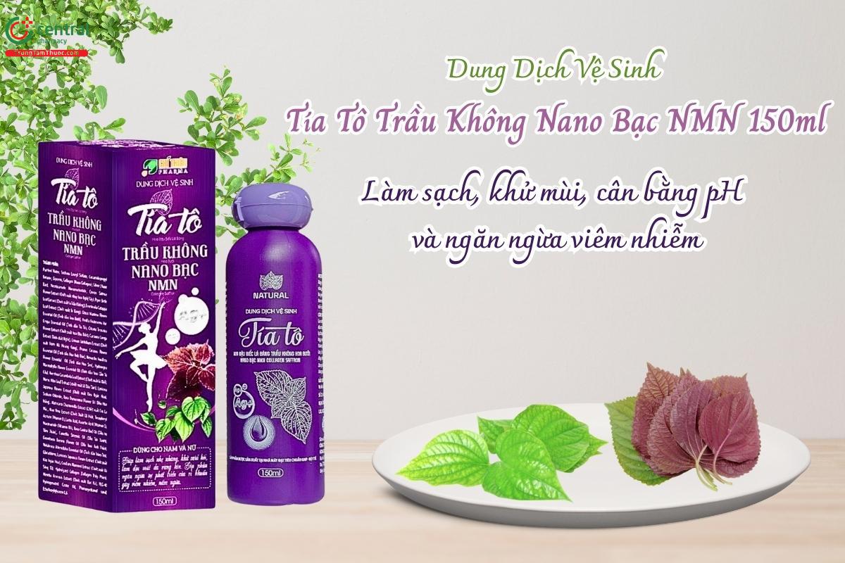 Dung Dịch Vệ Sinh Tía Tô Trầu Không Nano Bạc NMN 150ml giúp làm sạch, khử mùi, cân bằng pH và ngăn ngừa viêm nhiễm