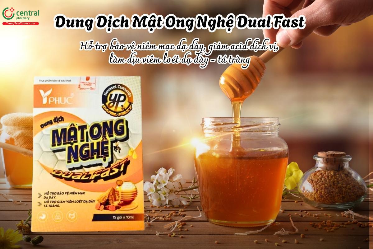 Dung Dịch Mật Ong Nghệ Dual Fast hỗ trợ bảo vệ niêm mạc dạ dày, giảm acid dịch vị, làm dịu viêm loét dạ dày - tá tràng