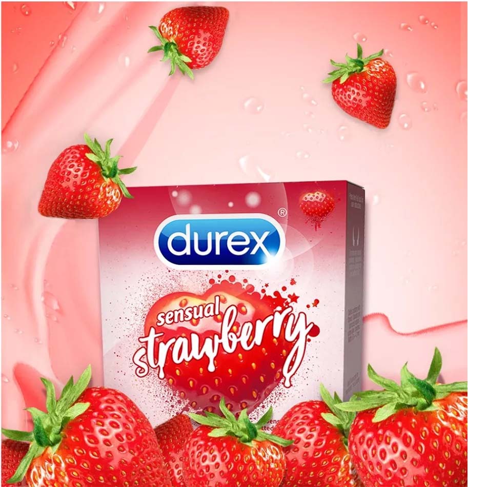 Bao cao su Durex Sensual Strawberry mang đến trải nghiệm yêu nồng say 