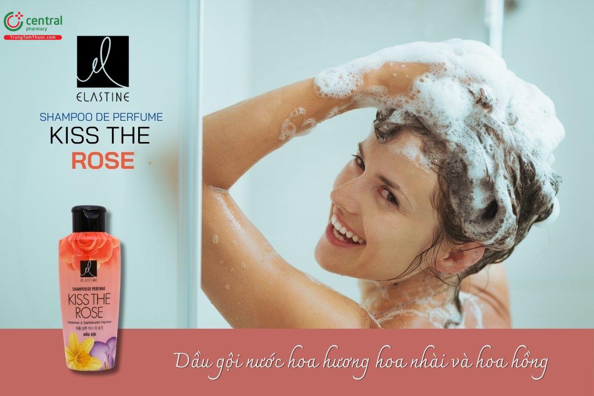 Dầu gội Elastine Shampoo De Perfume Kiss The Rose giúp phục hồi tóc hư tổn, nuôi dưỡng tóc từ gốc đến ngọn, mang lại độ bóng khỏe và mềm mại tự nhiên cho mái tóc.