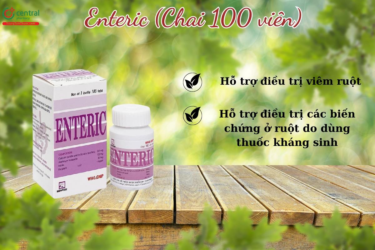 Thuốc Enteric (Chai 100 viên) - Điều trị tiêu chảy, nôn mửa do dùng kháng sinh