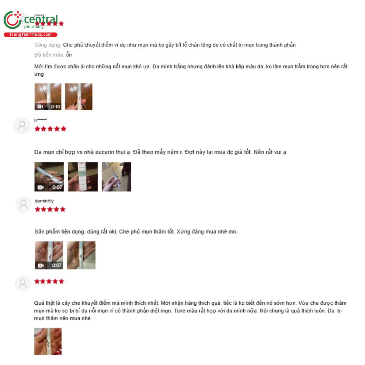 Một số đánh giá của khách hàng về sản phẩm Che khuyết điểm Eucerin Acne-Oil Control ProACNE Solution