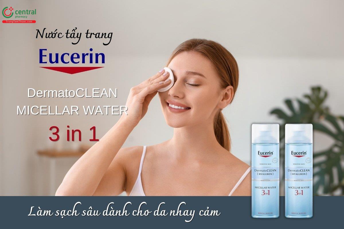 Sản phẩm nước tẩy trang Eucerin mang đến công thức 3 trong 1 tiện lợi: tẩy trang, làm sạch da và cân bằng độ ẩm, nhẹ nhàng loại bỏ lớp trang điểm, bụi bẩn và bã nhờn mà không làm khô da.