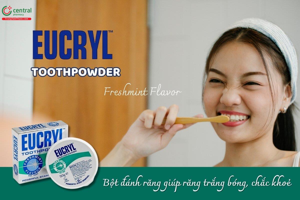 Bột đánh răng Eucryl Toothpowder Freshmint Flavor giúp loại bỏ vết ố, mảng bám và cặn thức ăn còn sót lại trên răng, hỗ trợ ngăn ngừa mảng bám và vết ố do thói quen có hại.