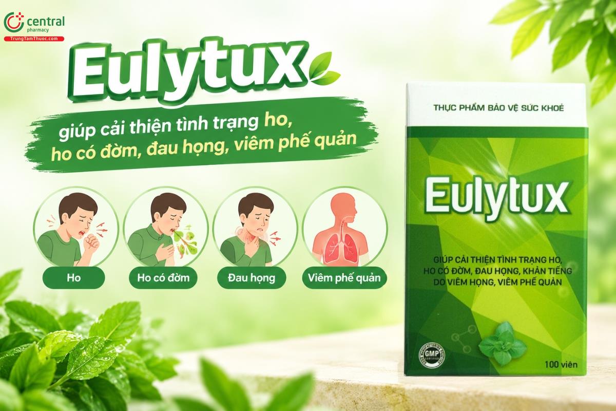 Eulytux giúp cải thiện tình trạng ho, ho có đờm, đau họng, viêm phế quản
