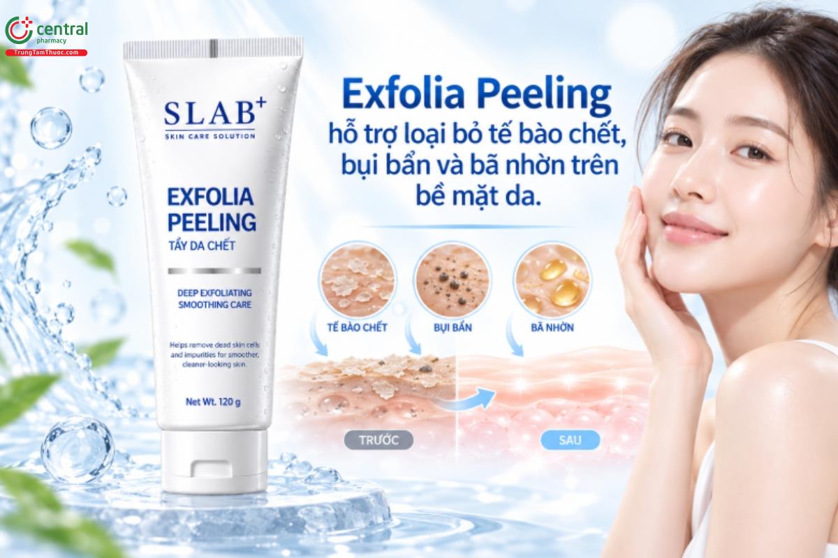 Exfolia Peeling hỗ trợ loại bỏ tế bào chết, bụi bẩn và bã nhờn trên bề mặt da