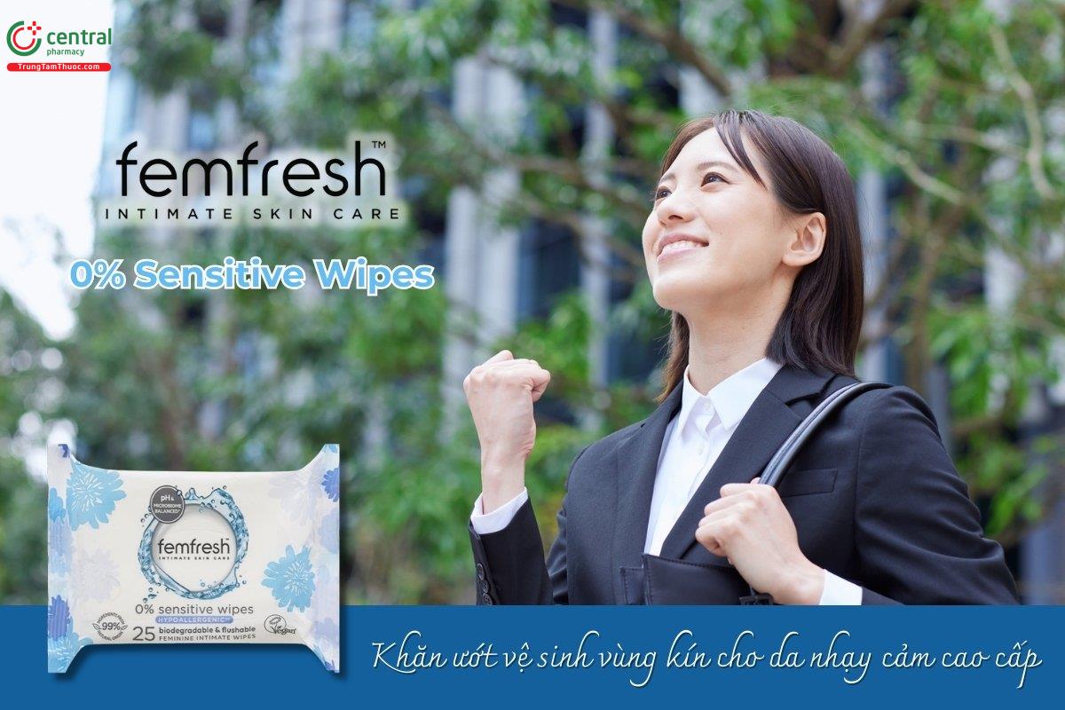 Khăn ướt vệ sinh vùng kín cho da nhạy cảm Femfresh được thiết kế đặc biệt để làm sạch và chăm sóc dịu nhẹ cho vùng da nhạy cảm, giúp loại bỏ mùi hôi, hỗ trợ kháng khuẩn.