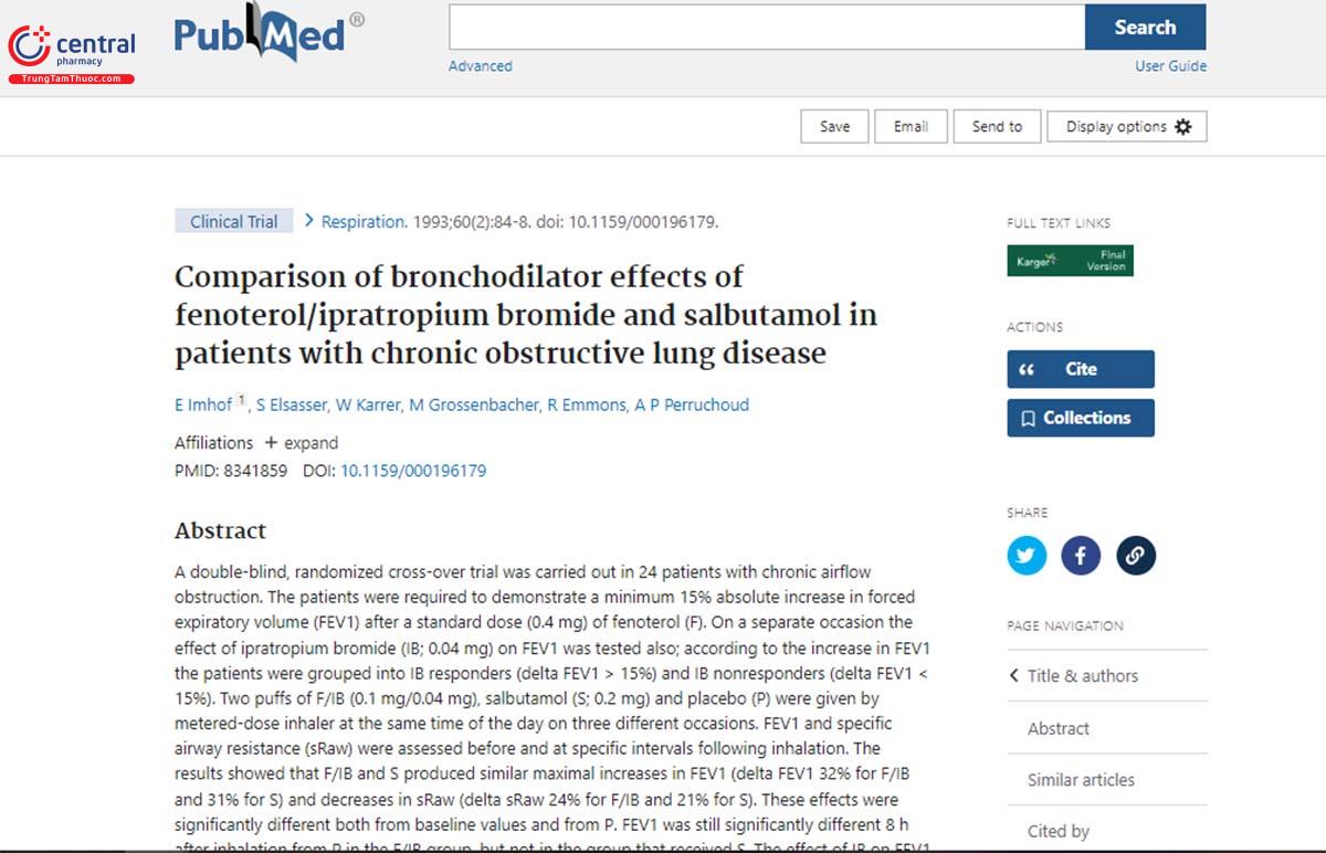 Nghiên cứu so sánh tác dụng giãn phế quản của Fenoterol/Ipratropium Bromide và Salbutamol
