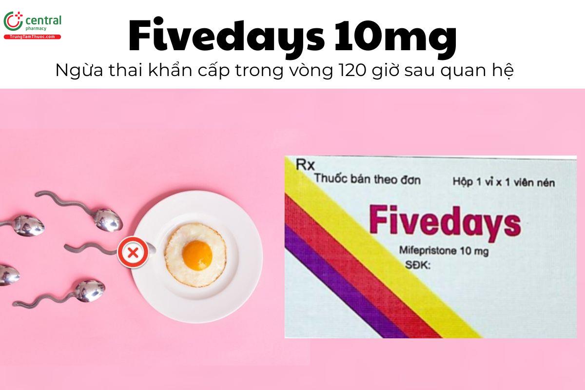 Thuốc Fivedays 10mg - Ngừa thai khẩn cấp trong vòng 120 giờ sau quan hệ