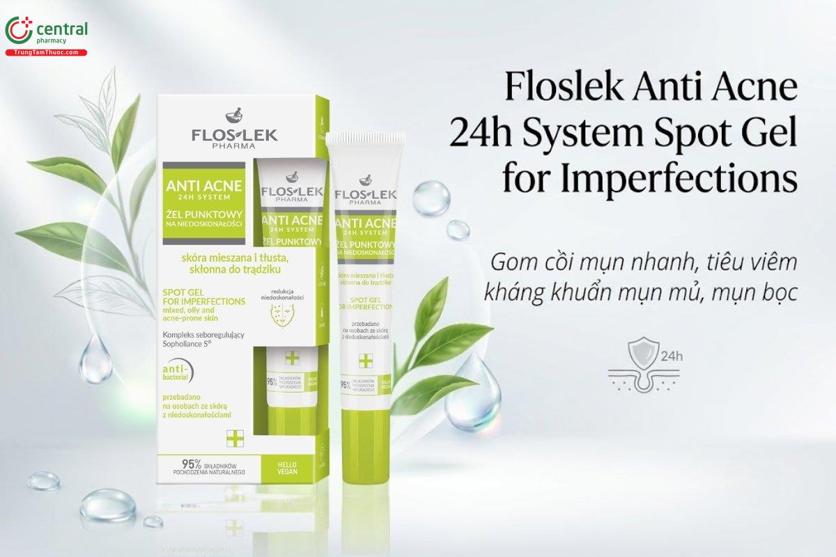Gel Floslek Anti Acne 24h System Spot Gel For Imperfections trị mụn hiệu quả