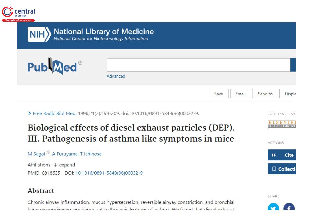 Nghiên cứu: Biological effects of diesel exhaust particles (DEP). III. Pathogenesis of asthma like symptoms in mice