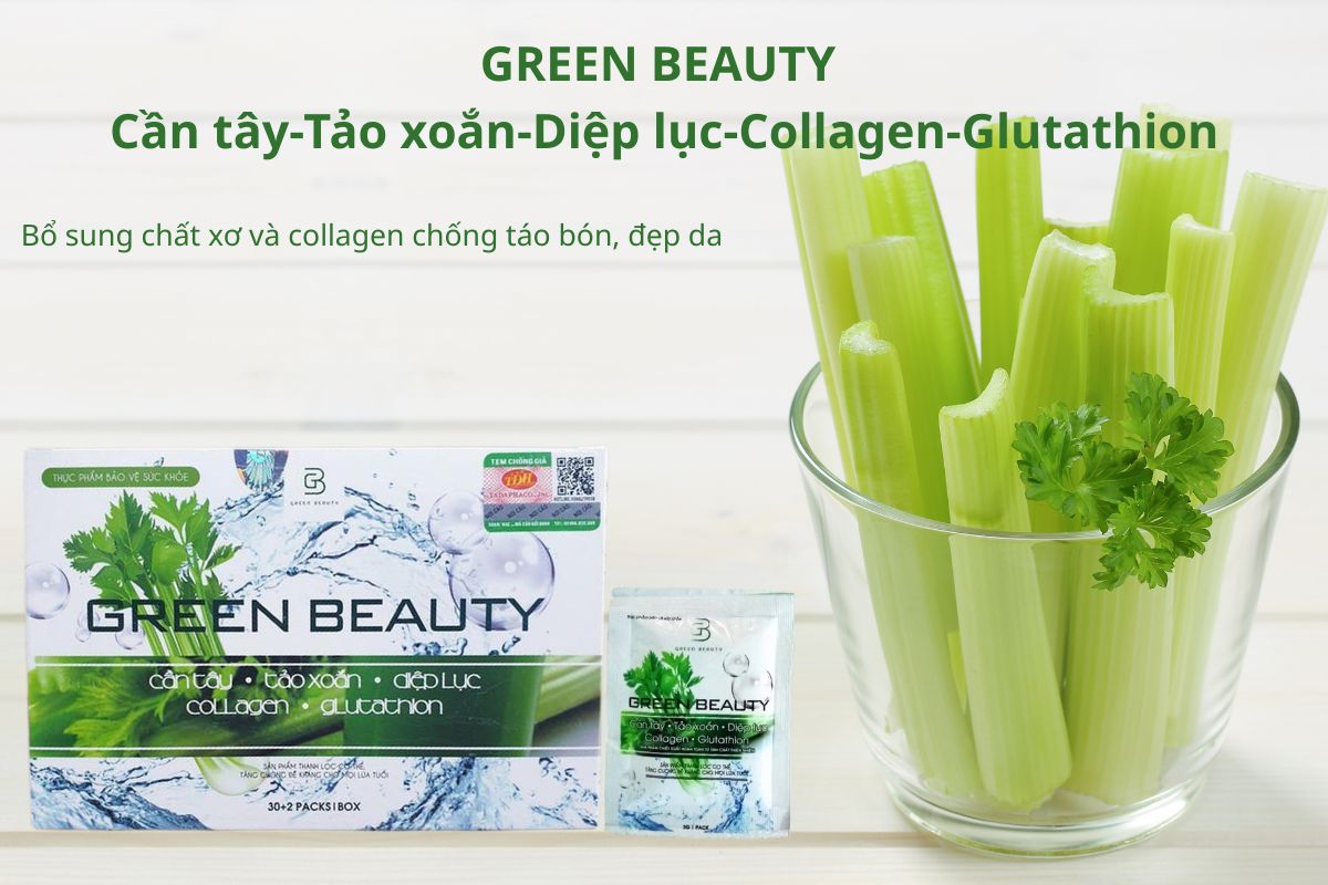GREEN BEAUTY Cần tây-Tảo xoắn-Diệp lục-Collagen-Glutathion giúp giảm cân