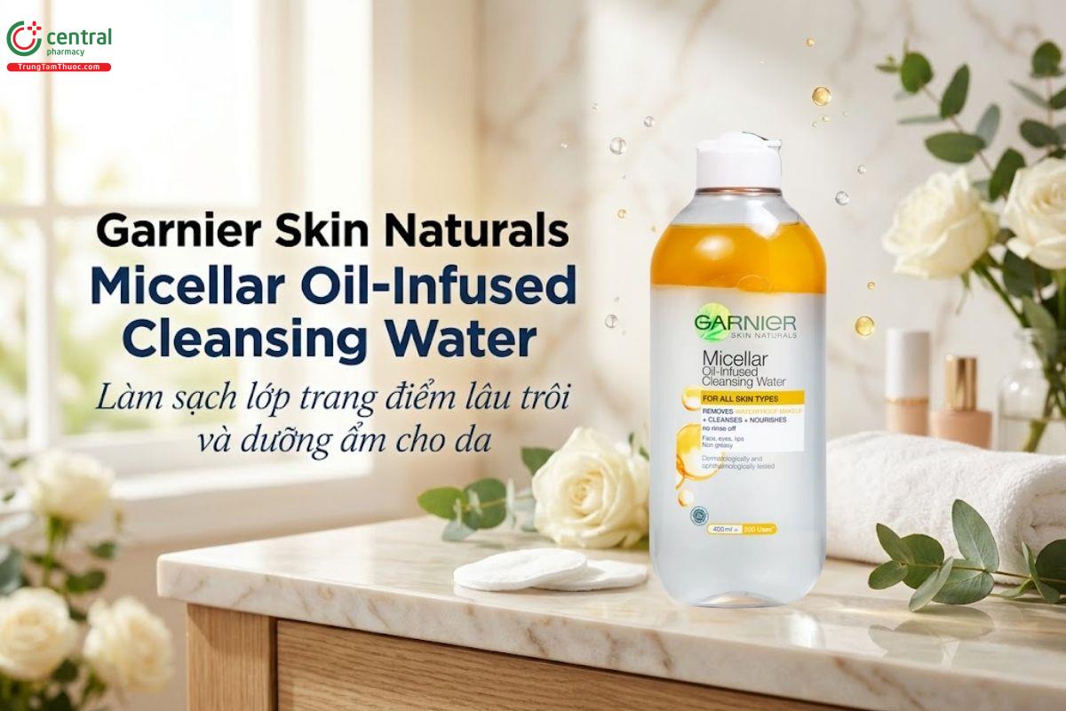 Nước tẩy trang Garnier Micellar Oil-Infused loại bỏ lớp trang điểm hiệu quả