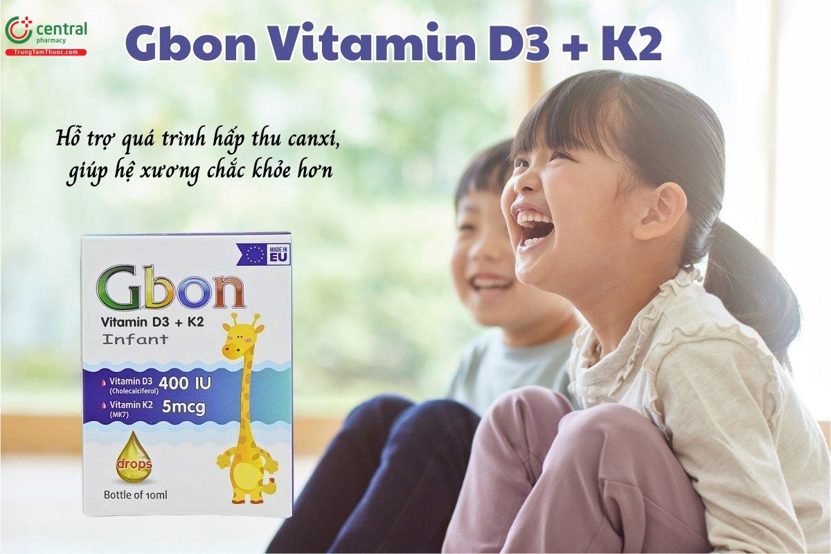 Gbon Vitamin D3 + K2 hỗ trợ hấp thu canxi, giúp hệ xương chắc khỏe hơn