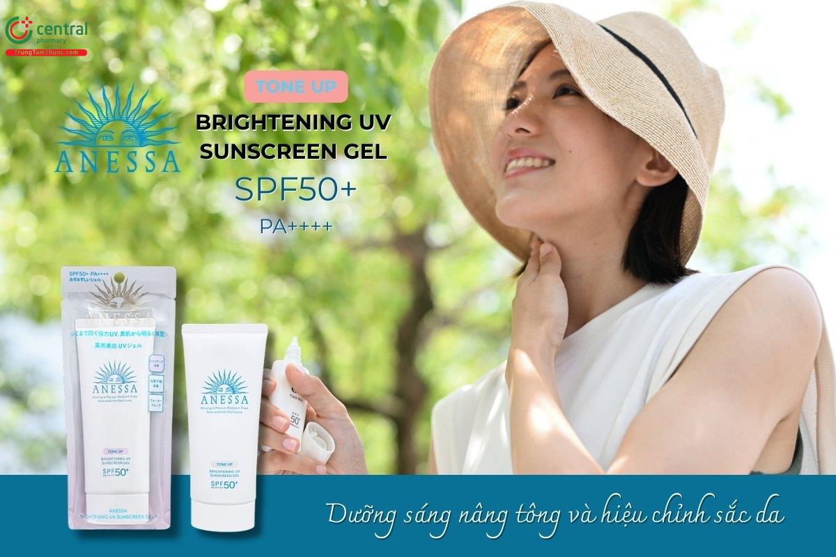 Gel chống nắng Anessa dưỡng sáng nâng tông & Hiệu chỉnh sắc da SPF50+/PA++++ giúp bảo vệ da khỏi tác hại của tia UV và bụi mịn, cải thiện sắc da và cung cấp độ ẩm lâu dài.