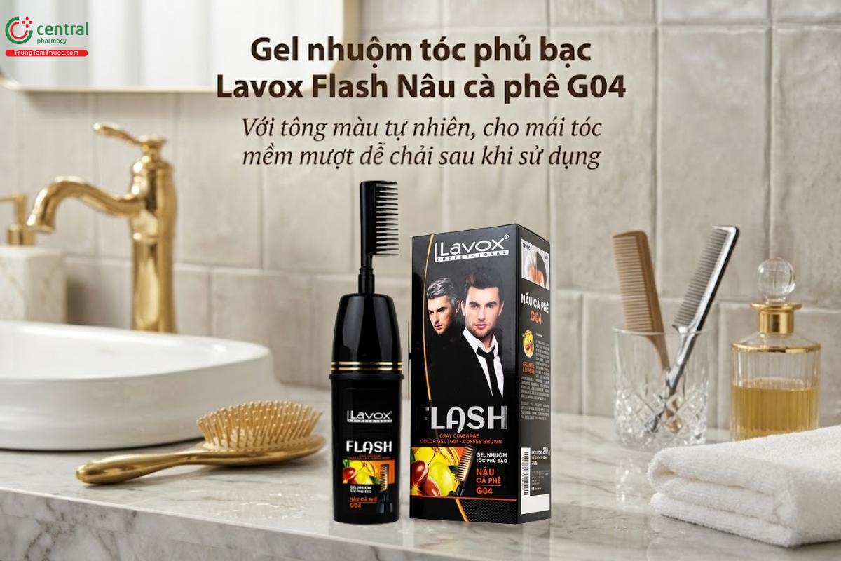 Dầu gội phủ bạc dạng gel Lavox Flash Nâu cà phê G04 nhuộm tóc đều màu