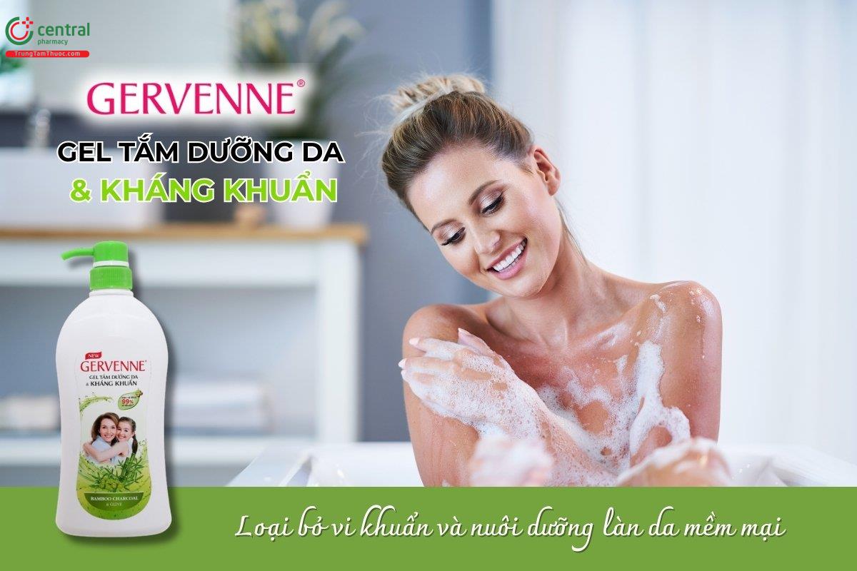 Gel tắm Dưỡng da & Kháng khuẩn Gervenne giúp làm sạch da, loại bỏ đến 99% vi khuẩn và mang lại cảm giác mềm mịn tự nhiên, mang đến trải nghiệm thư giãn, an toàn.