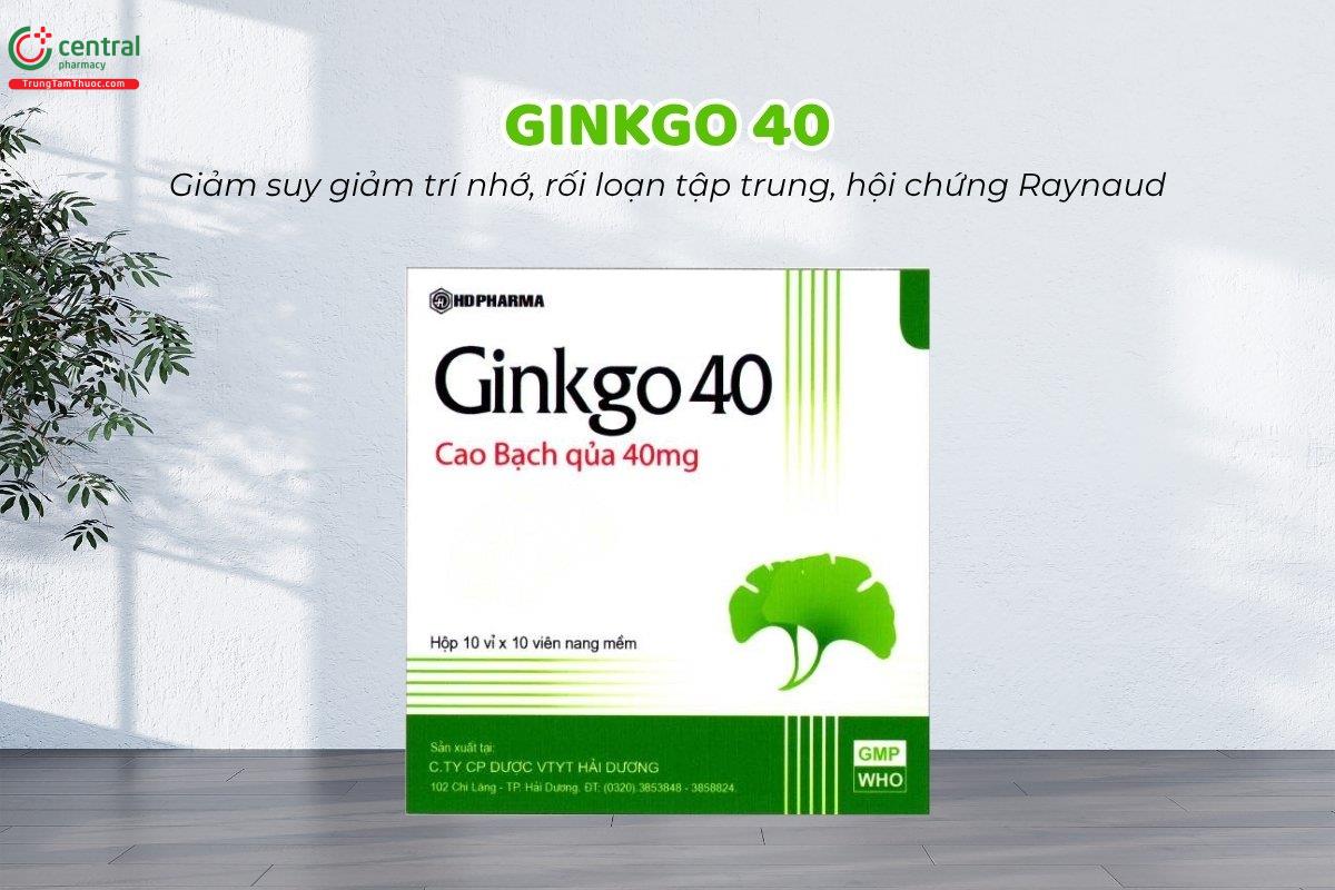 Ginkgo 40 sử dụng để điều trị các chứng thiểu năng tuần hoàn não: Bao gồm các triệu chứng như suy giảm trí nhớ, khó tập trung, tâm trạng u uất, đau đầu, ù tai và chóng mặt.