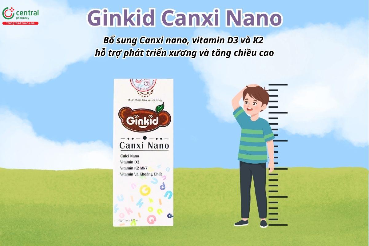 Ginkid Canxi Nano bổ sung Canxi nano, vitamin D3 và K2, hỗ trợ phát triển xương và tăng chiều cao