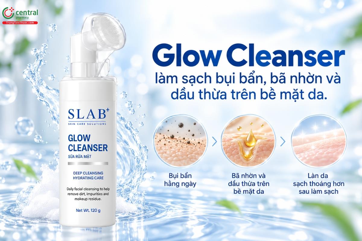 Glow Cleanser làm sạch bụi bẩn, bã nhờn và dầu thừa trên bề mặt da