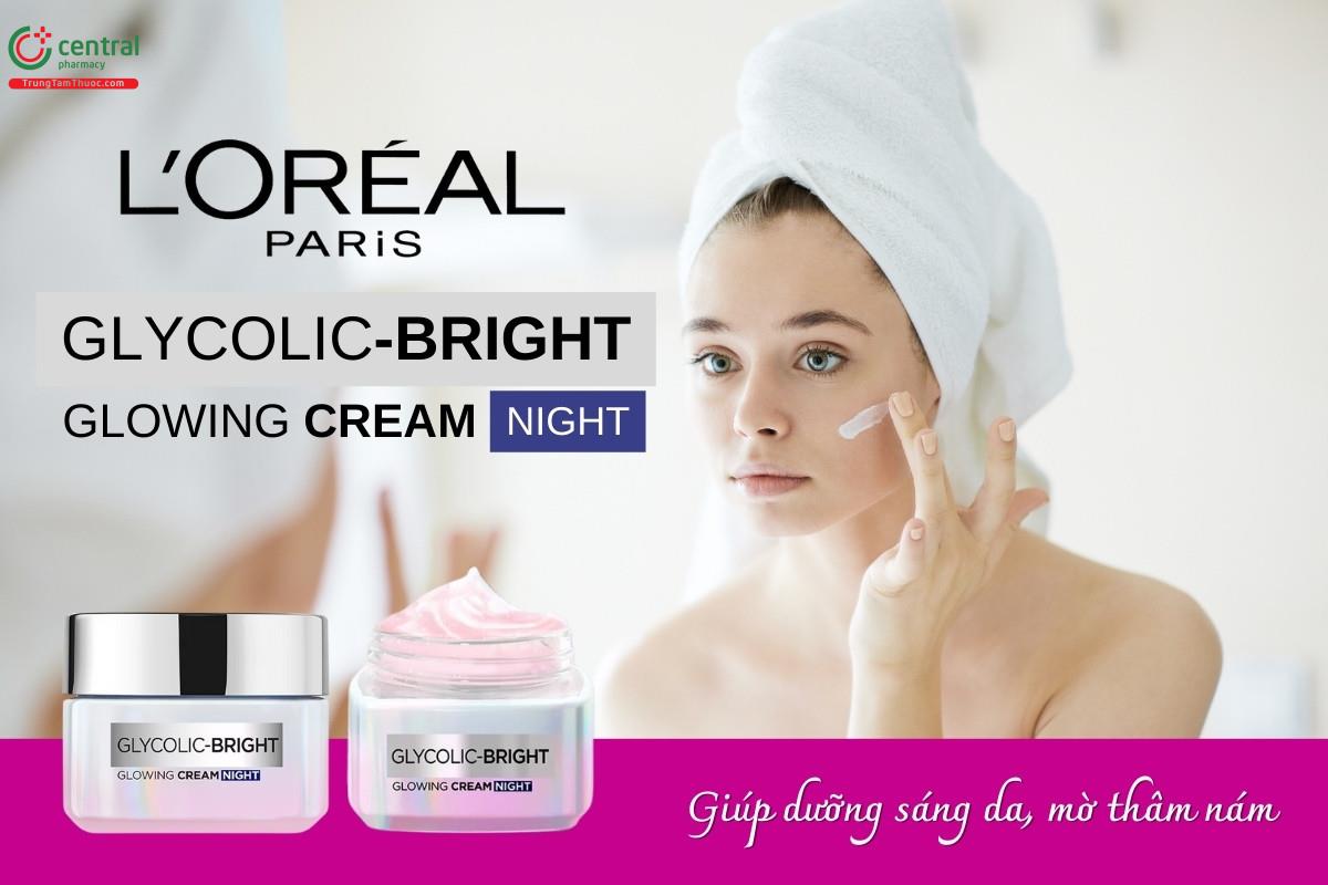 Kem dưỡng da ban đêm Glycolic Bright Glycolic-Bright Glowing Cream Night chứa Glycolic Acid, giúp nuôi dưỡng làn da suốt đêm, hỗ trợ làm sáng da và giảm thâm nám.