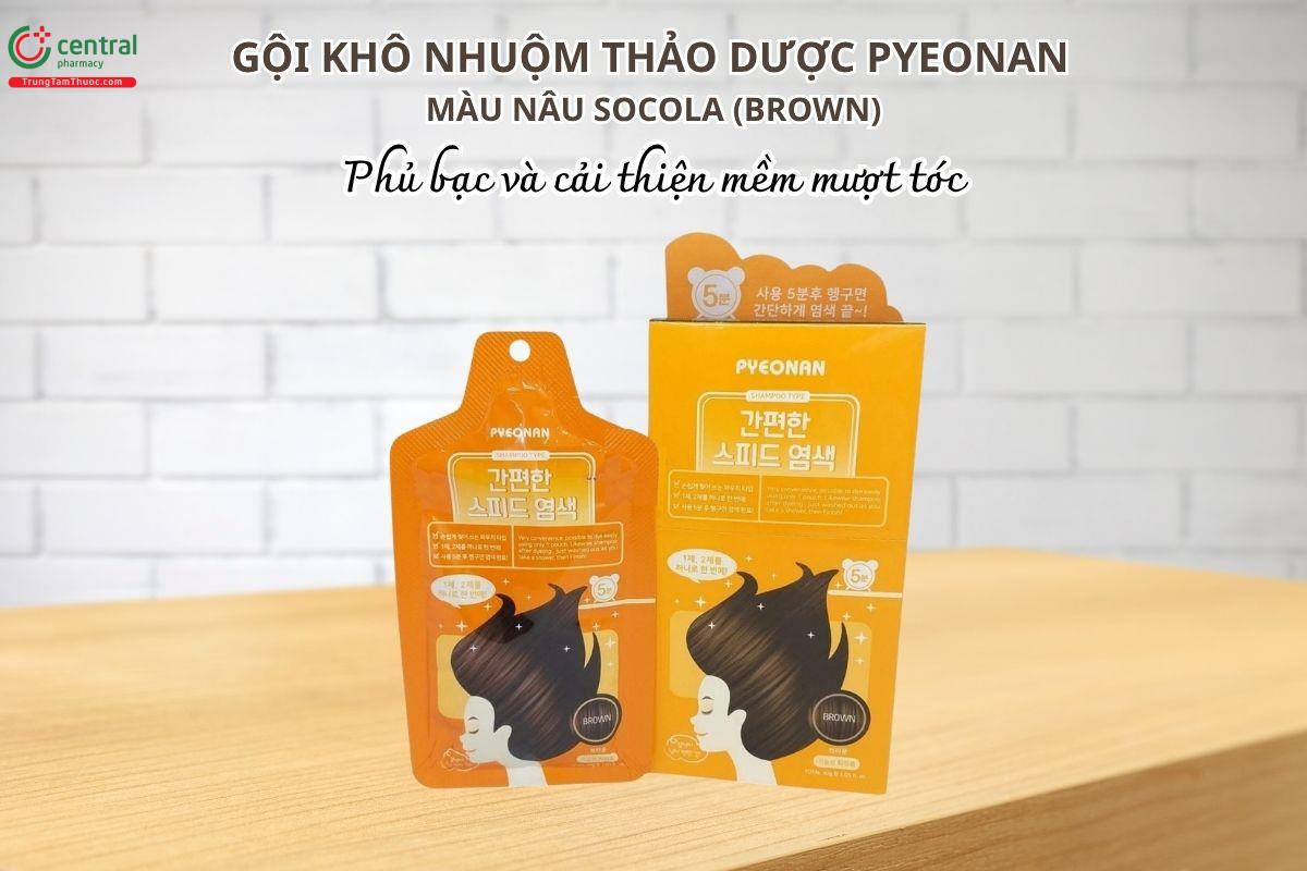 Gội khô nhuộm Thảo dược Pyeonan Màu Nâu Socola (Brown) giúp phủ bạc và cải thiện mềm mượt tóc
