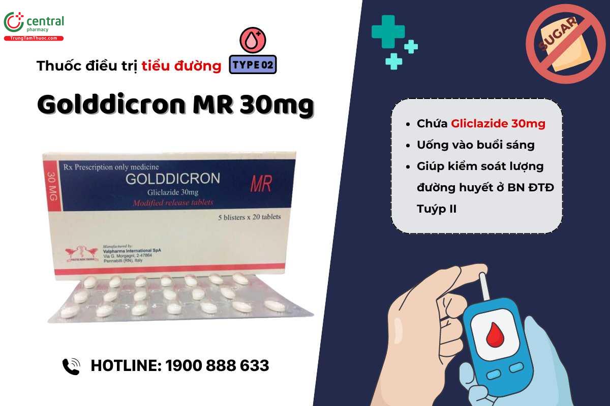 Thuốc Golddicron MR 30mg điều trị đáo tháo đường tuýp II