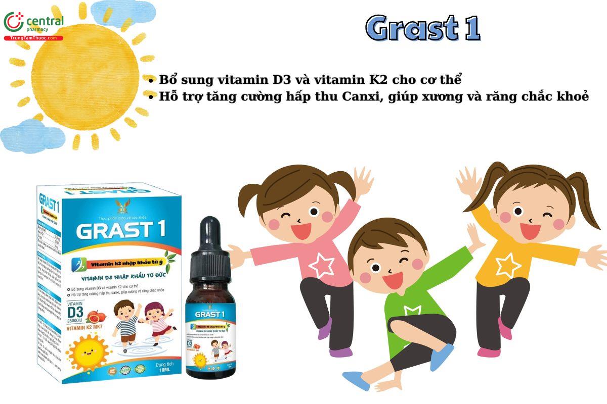 Grast 1 giúp bổ sung Vitamin D3 và K2 giúp xương, răng chắc khoẻ