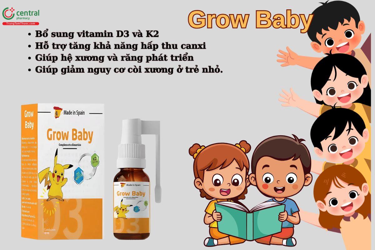 Grow Baby giúp bổ sung vitamin D3 và K2, ngăn ngừa nguy cơ còi xương ở trẻ