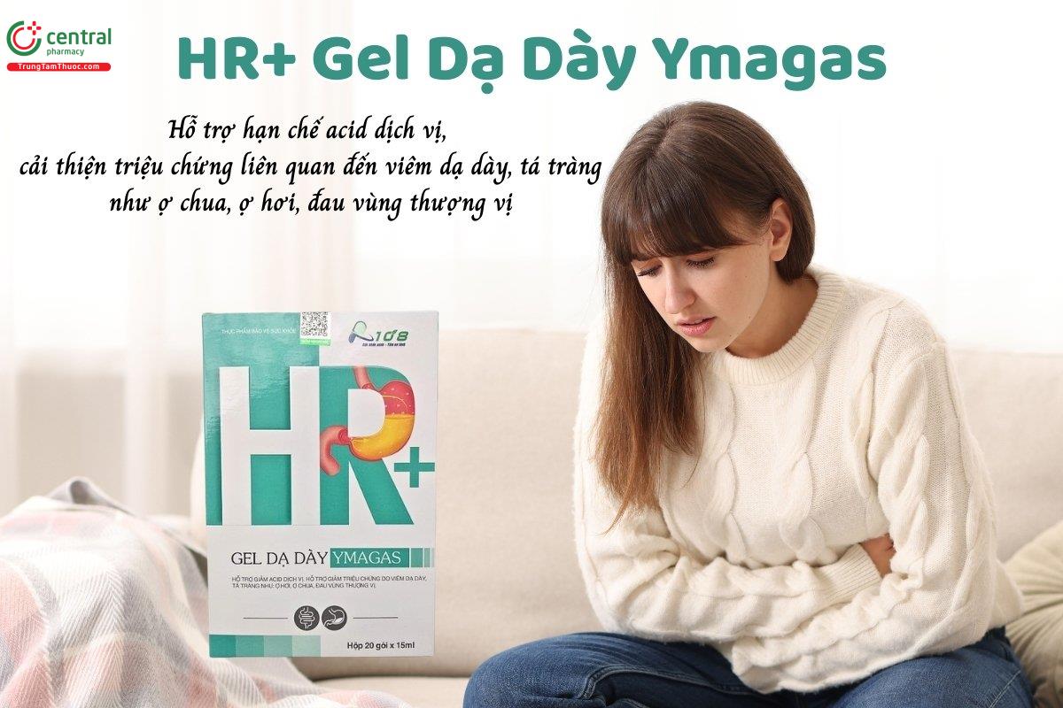 HR+ Gel Dạ Dày Ymagas hỗ trợ hạn chế acid dịch vị, cải thiện các triệu chứng liên quan đến viêm dạ dày, tá tràng như ợ chua, ợ hơi, đau vùng thượng vị