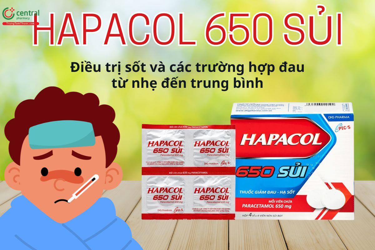 Hapacol 650 sủi được dùng trong hạ sốt, giảm đau từ nhẹ đến vừa