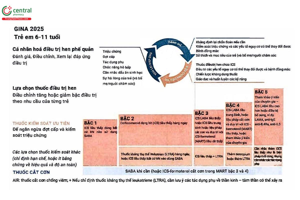 Hình 5: Chiến lược điều trị hen cho trẻ em từ 6-11 tuổi được chẩn đoán ben