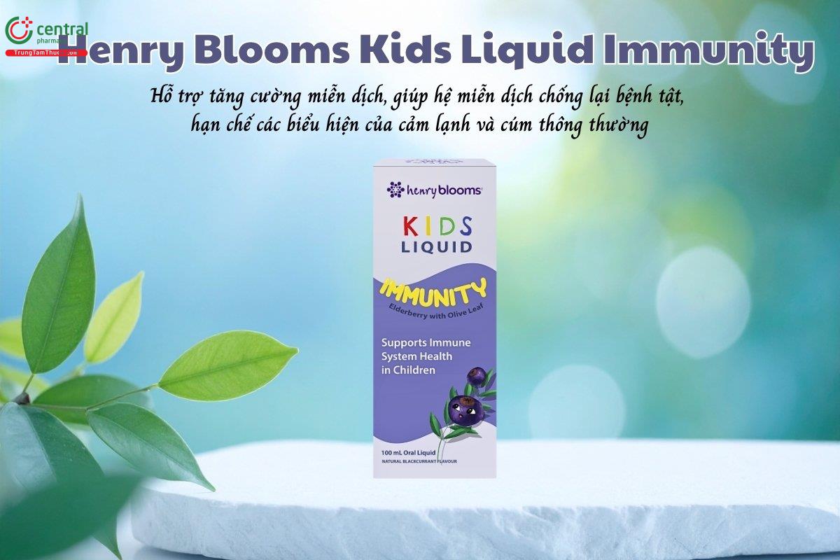 Henry Blooms Kids Liquid Immunity hỗ trợ tăng cường miễn dịch, giúp hệ miễn dịch chống lại bệnh tật, hạn chế các biểu hiện của cảm lạnh và cúm thông thường
