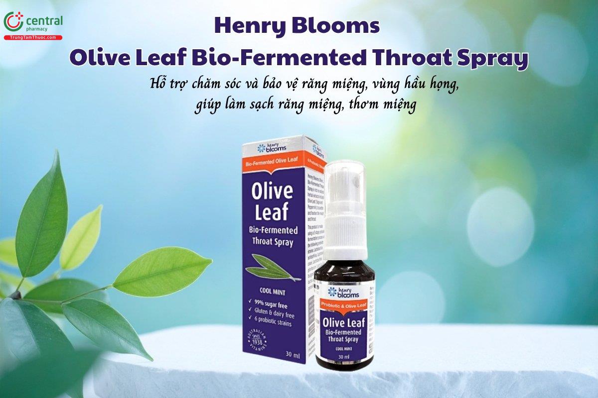 Henry Blooms Olive Leaf Bio-Fermented Throat Spray hỗ trợ chăm sóc và bảo vệ răng miệng cũng như vùng hầu họng, giúp làm sạch răng miệng